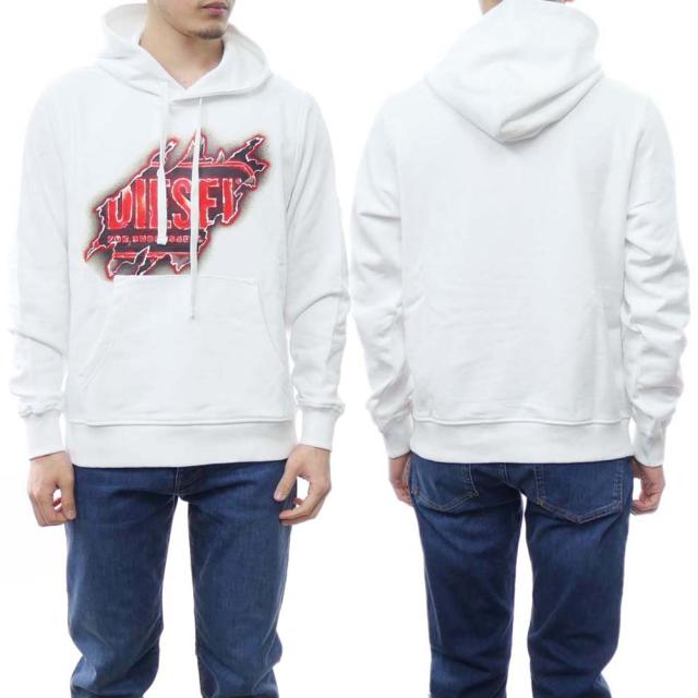 旧作お買い得セール！ DIESEL ディーゼル パーカー メンズ プルオーバー コットン 綿100％ A09829 0BAWT / S-GINN-HOOD-E8 ホワイト