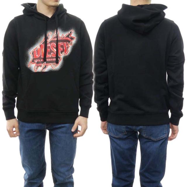 旧作お買い得セール！ DIESEL ディーゼル パーカー メンズ プルオーバー コットン 綿100％ A09829 0BAWT / S-GINN-HOOD-E8 ブラック