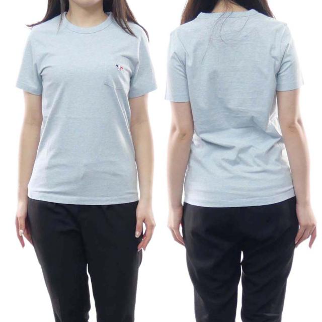 旧作お買い得セール！ MAISON KITSUNE メゾンキツネ Tシャツ レディース 半袖 クルーネック コットン 綿100％ FW00107 KJ0010 / TRICOLOR FOX PATCH CLASSIC POCKET TEE-SHIRT ライトブルー
