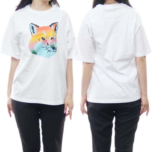 旧作お買い得セール！ MAISON KITSUNE メゾンキツネ Tシャツ レディース 半袖 クルーネック コットン 綿100％ KW00134KJ0008 / NEW SEASONAL FOX HEAD EASY TEE-SHIRT ホワイト