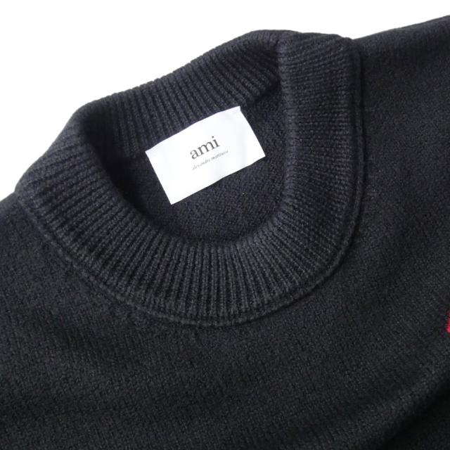 旧作お買い得セール！ AMI PARIS アミパリス セーター メンズ クルーネック ニット BFUKS006.018 ブラック 定番人気商品 旧作お買い得セール！ AMI PARIS アミパリス セーター メンズ クルー