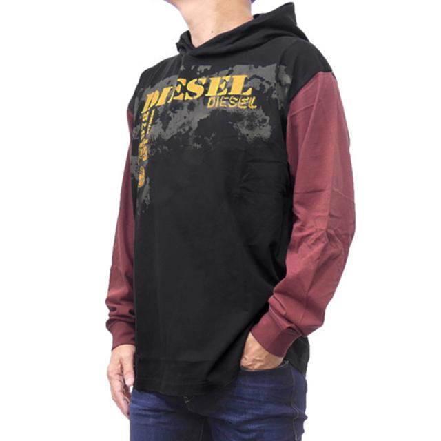 旧作お買い得セール！ DIESEL ディーゼル パーカー メンズ プルオーバー コットン 綿100％ A14046 0CHBW / T-BOXT-LS-HOOD ブラック×ダークレッド