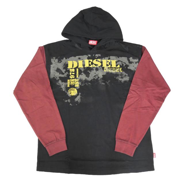 旧作お買い得セール！ DIESEL ディーゼル パーカー メンズ プルオーバー コットン 綿100％ A14046 0CHBW / T-BOXT-LS-HOOD ブラック×ダークレッド 旧作お買い得セール！ DIESEL ディーゼル パーカー メンズ プル