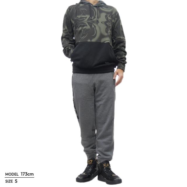 旧モデルセール！ EMPORIO ARMANI エンポリオアルマーニ EA7 パーカー メンズ プルオーバー コットン 綿100％ 6DPM09 PJOGZ ブラック×グリーン_1
