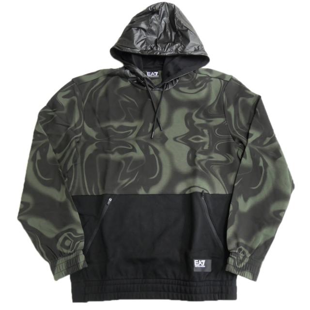 旧モデルセール！ EMPORIO ARMANI エンポリオアルマーニ EA7 パーカー メンズ プルオーバー コットン 綿100％ 6DPM09 PJOGZ ブラック×グリーン_4