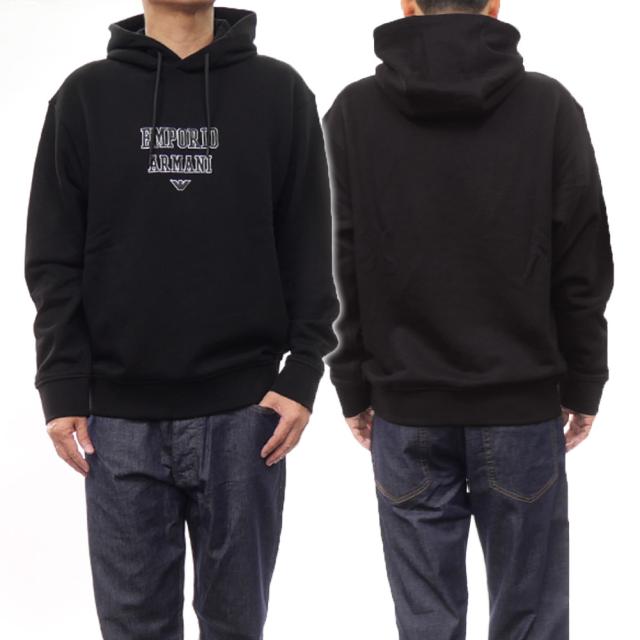 旧作お買い得セール！ EMPORIO ARMANI エンポリオアルマーニ パーカー メンズ プルオーバー コットン 綿100％ 6D1MD2 1JWPZ ブラック