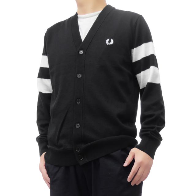 旧作処分セール！ FRED PERRY フレッドペリー カーディガン メンズ ニットカーディガン K5534 / TIPPED SLEEVE CARDIGAN ブラック 敬老の日 プレゼント ギフト