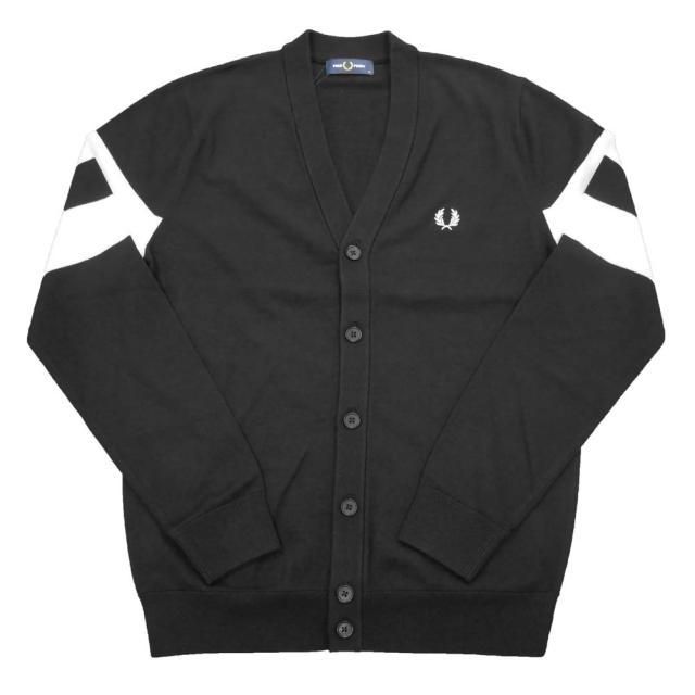 旧作お買い得セール！ FRED PERRY フレッドペリー カーディガン メンズ ニットカーディガン K5534 / TIPPED SLEEVE CARDIGAN ブラック 旧作お買い得セール！ FRED PERRY フレッドペリー カーディガン メンズ