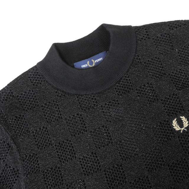旧作お買い得セール！ FRED PERRY フレッドペリー レディース モックネック シアーニット K8121 / LLIC CHEQUERBOARD KNIDTOP ブラック 旧作お買い得セール！ FRED PERRY フレッドペリー レディース モック