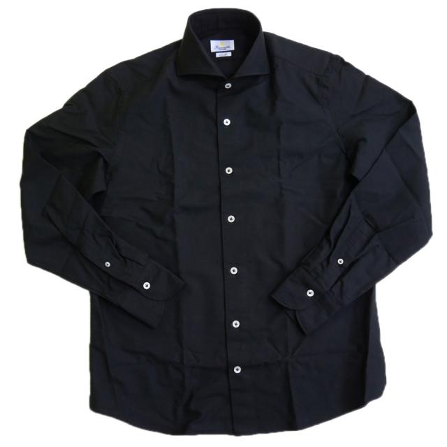 旧モデルセール！ GIANNETTO ジャンネット カッタウェイシャツ メンズ コットン 綿100％ AC146 / VINCI FIT WASH ブラック_1