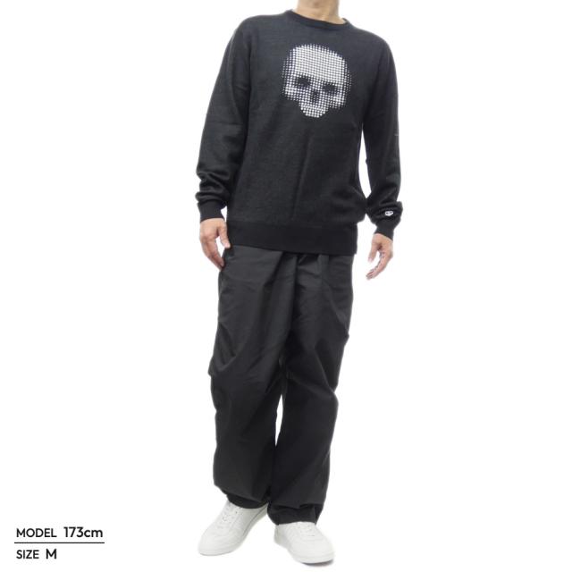 旧モデルセール！ HYDROGEN ハイドロゲン セーター メンズ クルーネック ニット MW0003 / SKULL DOTS CREWNECK PULLOVER ブラック_1