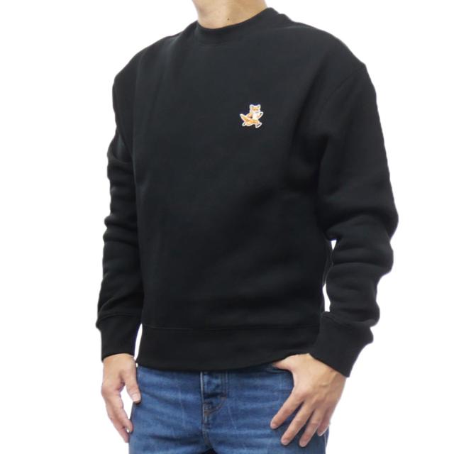 旧作お買い得セール！ MAISON KITSUNE メゾンキツネトレーナー メンズ コットン 綿100％ 裏起毛 MM00313 KM0307 / SPEED FOX PATCH COMFORT SWEATSHIRT ブラック 定番人気商品