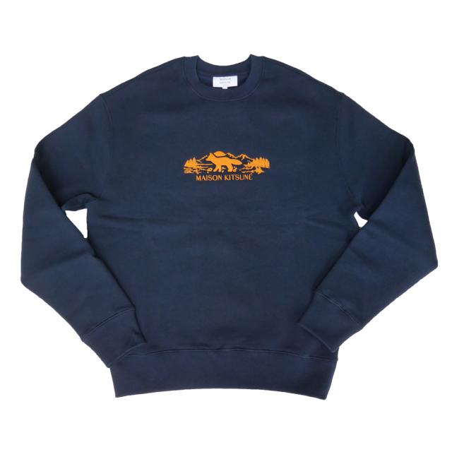 旧モデルセール！ MAISON KITSUNE メゾンキツネ トレーナー メンズ コットン 綿100％ 裏起毛 MM00308KM0307 /OUTDOOR PROFILE FOX COMFORT SWEATSHIRT ネイビー_4