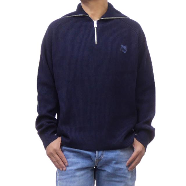 旧作お買い得セール！ MAISON KITSUNE メゾンキツネ セーター メンズ ハーフジップ LM00807 KT1093 / FOX HEAD HALF ZIP KNIT ネイビー