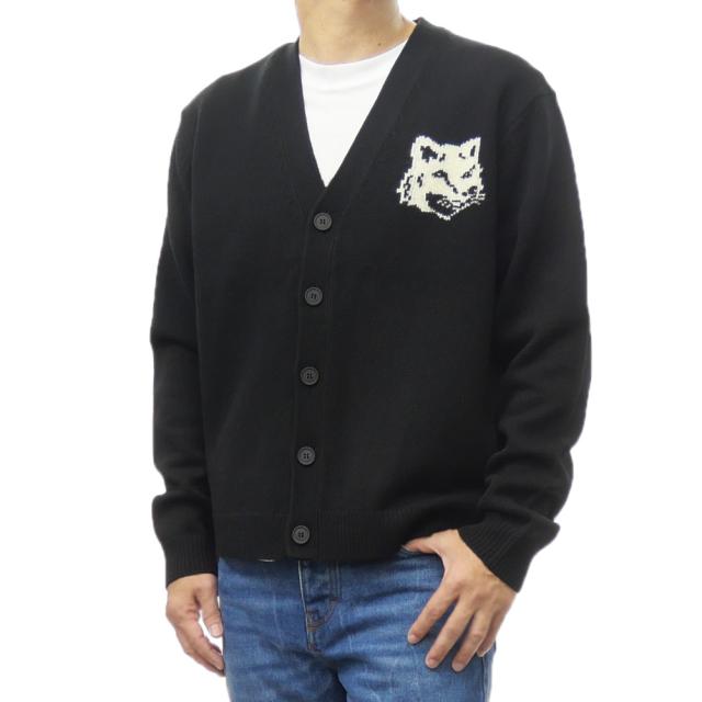 【セール 45％OFF！】MAISON KITSUNE メゾンキツネ メンズニットカーディガン NM00508KM0329 / FOX HEAD INTARSIA COMFORT CARDIGAN ブラックの通販は 36,300円