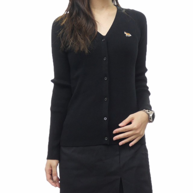 セール 45％OFF！MAISON KITSUNE メゾンキツネ レディースカーディガン NW00507KT1091 / BABY FOX PATCH FINE RIBBED CARDIGAN ブラック