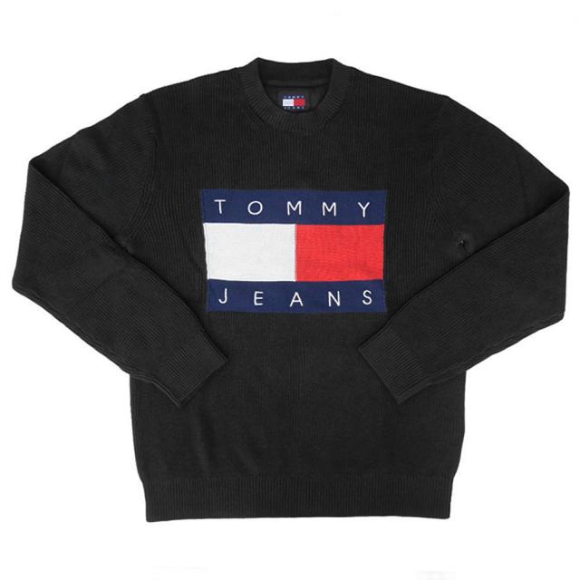 旧作お買い得セール！  JEANS トミージーンズ トミーヒルフィガー セーター メンズ クルーネック コットン 綿100％ ニット DM19186 ブラック 旧作お買い得セール！ TOMMY JEANS トミージーンズ トミーヒルフィガー