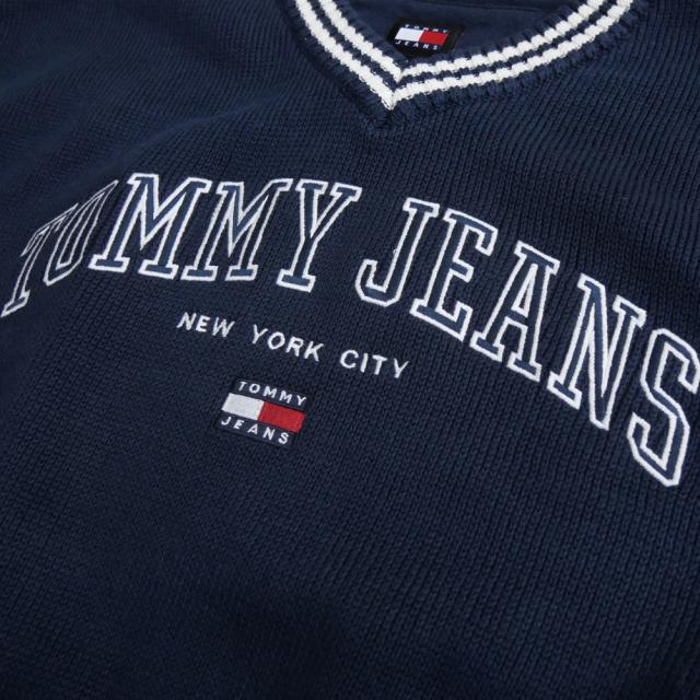 旧作お買い得セール！  JEANS トミージーンズ トミーヒルフィガー セーター レディース コットン 綿100％ Vネック ニット DW18692 ネイビー 旧作お買い得セール！ TOMMY JEANS トミージーンズ トミーヒルフィガー