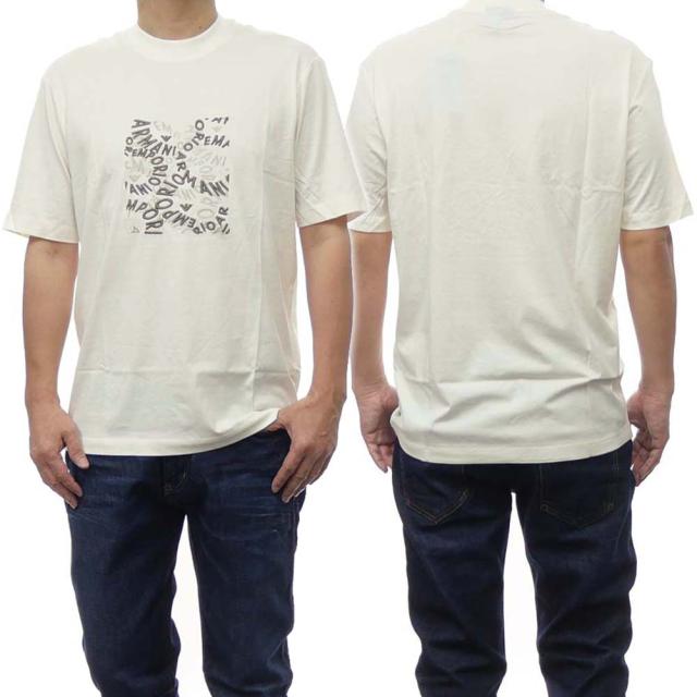 旧作お買い得セール！ EMPORIO ARMANI エンポリオアルマーニ Tシャツ メンズ 半袖 クルーネック コットン 綿100％ 3D1TG3 1JPZZ アイボリー