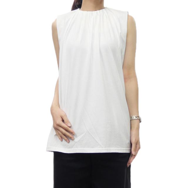 旧作お買い得セール！ MM6 エムエムシックス ノースリーブ レディース コットン 綿100％ ギャザーネック S52NF0004 S23588 ホワイト