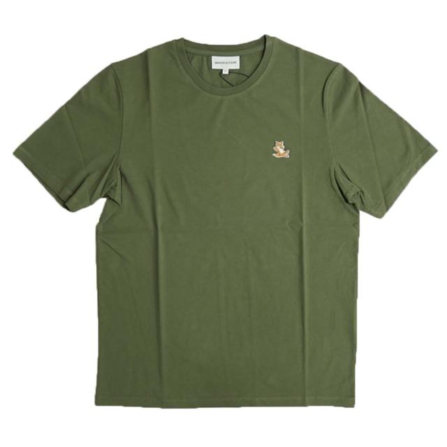 旧モデルセール！ MAISON KITSUNE メゾンキツネ Tシャツ メンズ 半袖 トップス クルーネック コットン 綿100％ CHILLAX FOX PATCH REGULAR TEE SHIRT / LM00110 KJ0008 ミリタリーグリーン_1