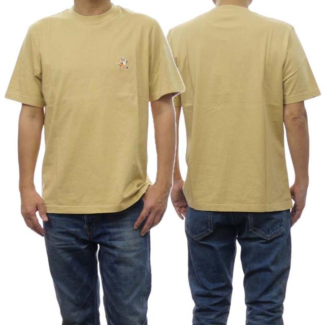旧作お買い得セール！ MAISON KITSUNE メゾンキツネ Tシャツ メンズ 半袖 クルーネック コットン 綿100％ SPEEDY FOX PATCH COMFORT TEE SHIRT / MM00125 KJ0008 ベージュ