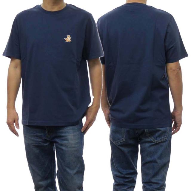 旧作お買い得セール！ MAISON KITSUNE メゾンキツネ Tシャツ メンズ 半袖 クルーネック コットン 綿100％ SPEEDY FOX PATCH COMFORT TEE SHIRT / MM00125 KJ0008 ネイビー