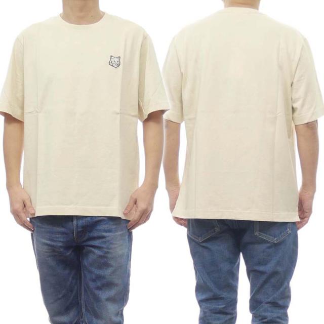 旧作お買い得セール！ MAISON KITSUNE メゾンキツネ Tシャツ メンズ 半袖 クルーネック コットン 綿100％ LM00107KJ0119 / BOLD FOX HEAD PATCH OVERSIZE TEE-SHIRT ベージュ
