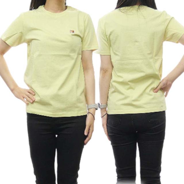 旧作お買い得セール！ MAISON KITSUNE メゾンキツネ Tシャツ レディース 半袖 クルーネック コットン 綿100％ LW00105KJ0008 / FOX HEAD PATCH REGULAR TEE SHIRT ライトイエロー