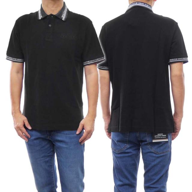 旧作お買い得セール！ VERSACE JEANS ヴェルサーチェジーンズ ポロシャツ 半袖 メンズ 鹿の子 コットン 綿100％ 76GAGT09 UP622 ブラック
