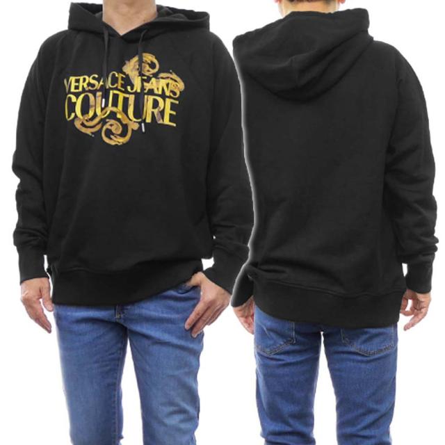 旧作お買い得セール！ VERSACE JEANS ヴェルサーチェジーンズ パーカー メンズ プルオーバー コットン 綿100％ 76GAIG00 UP331 ブラック