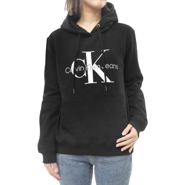 2025 秋冬新作！   JEANS カルバンクラインジーンズ パーカー レディース プルオーバー コットン 綿100％ J219141 ブラック