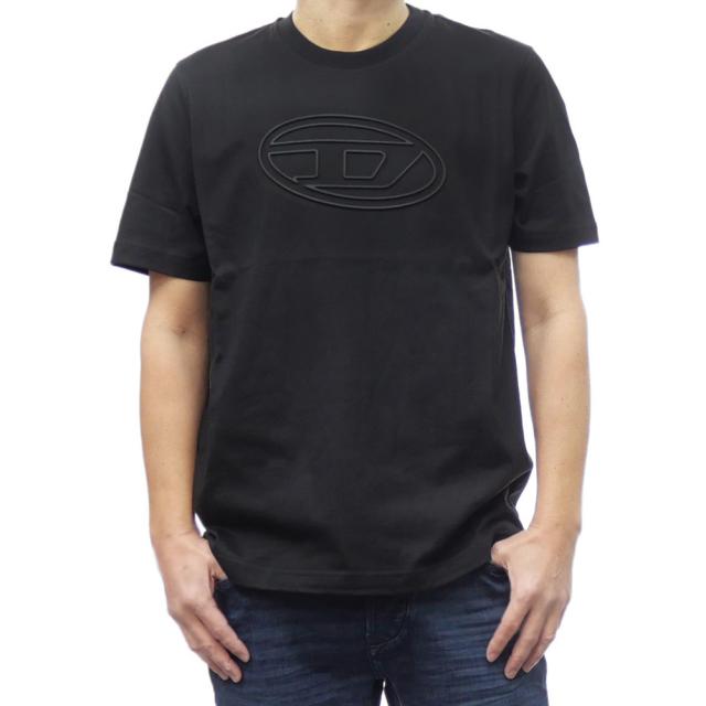 DIESEL ディーゼル Tシャツ メンズ 半袖 クルーネック コットン 綿100％ A17402 0NJBM / T-ADJUST-BIGOVAL ブラック 定番人気商品