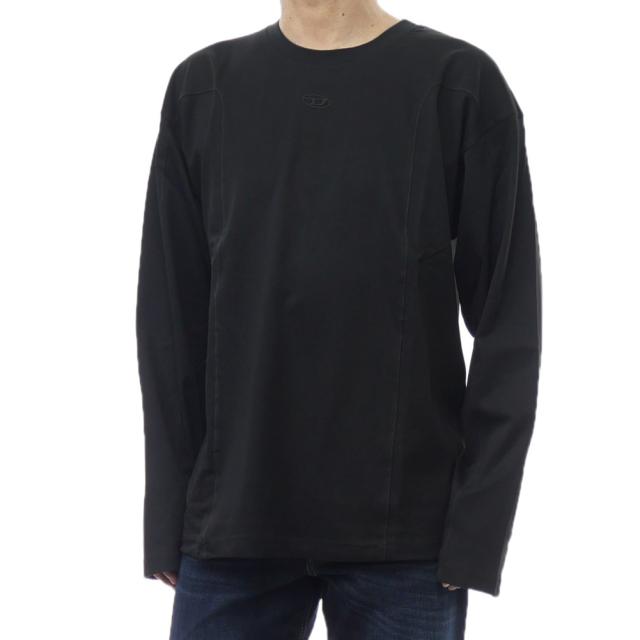 2025 秋冬新作！ DIESEL ディーゼル Tシャツ メンズ 長袖 クルーネック ロンT コットン 綿100％ A19444 0AIJU / T-BOXT-LS-INT ブラック