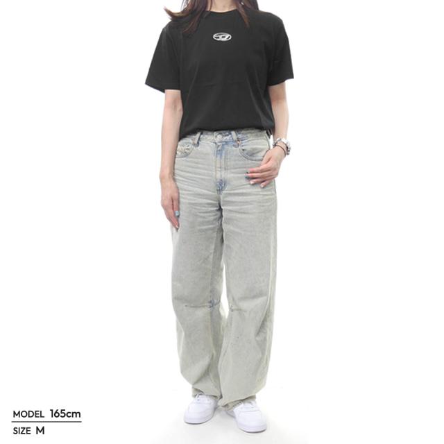 セールAW DIESEL ディーゼル Tシャツ レディース トップス 半袖 クルーネック コットン 綿100％ A16841 0CLBR / T-REGS-OD-Q1 ブラック 定番人気商品_1