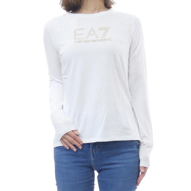 2025 秋冬新作！ EMPORIO ARMANI エンポリオアルマーニ EA7 Tシャツ レディース 長袖 クルーネック ロンT 8NTT51 TJDQZ ホワイト