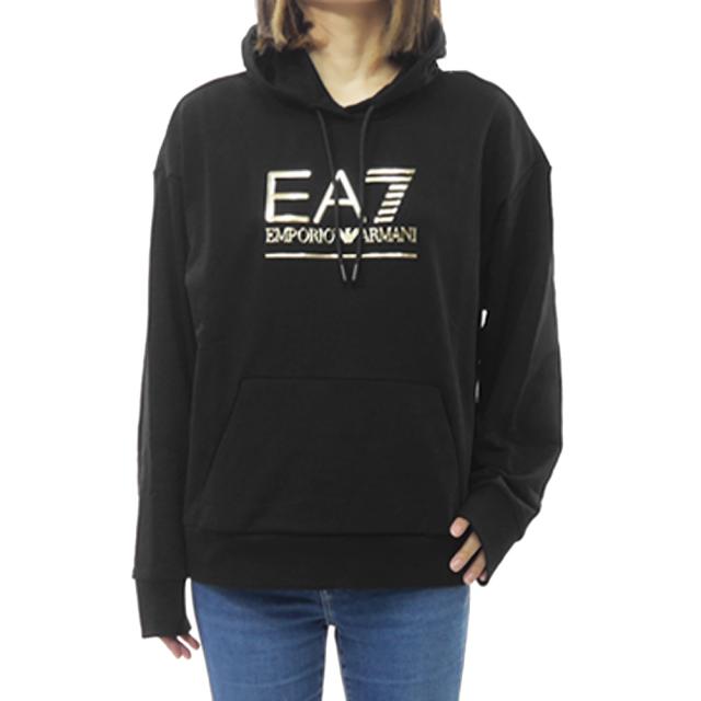2025 秋冬新作！ EMPORIO ARMANI エンポリオアルマーニ EA7 パーカー レディース プルオーバー 7W000417 AF12473 ブラック×ゴールド