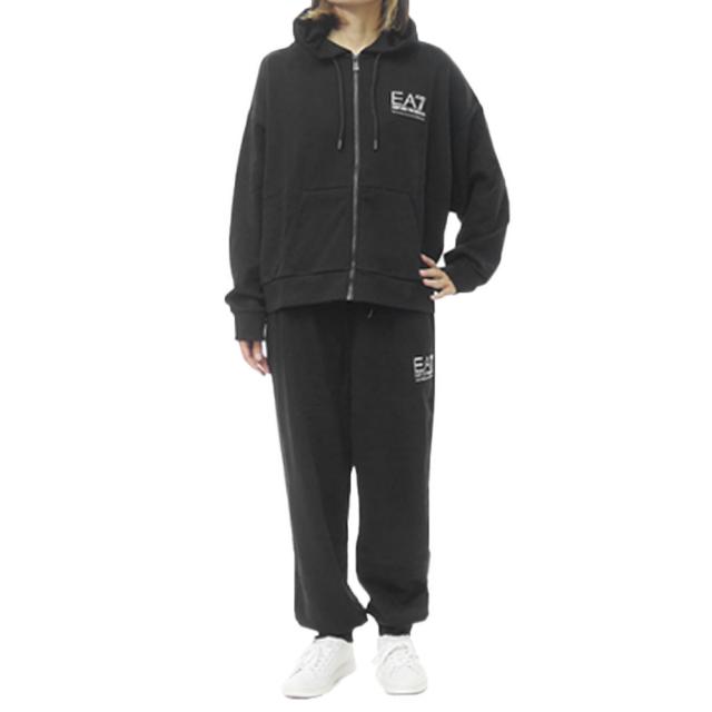 2025 秋冬新作！ EMPORIO ARMANI エンポリオアルマーニ EA7 レディース セットアップスウェット 7W000420 AF12473 ブラック×シルバー