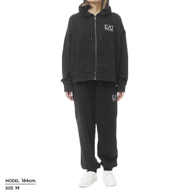 2025 秋冬新作！ EMPORIO ARMANI エンポリオアルマーニ EA7 レディース セットアップスウェット 7W000420 AF12473 ブラック×シルバー EMPORIO ARMANI エンポリオアルマーニ EA7 レディースセットアップ