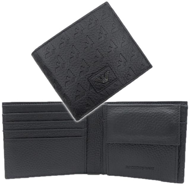 EMPORIO ARMANI エンポリオアルマーニ 財布 メンズ 二つ折り財布（小銭入れ付き） EM001741 AF14774 ブラック 定番人気商品