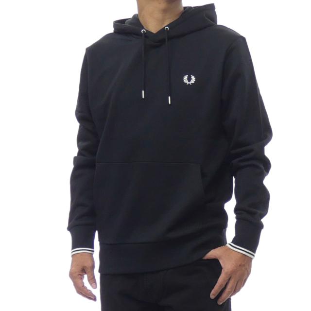 2025 秋冬新作！ FRED PERRY フレッドペリー パーカー メンズ プルオーバー コットン 綿100％ M2643 / TIPPED HOODED SWEATSHIRT ブラック