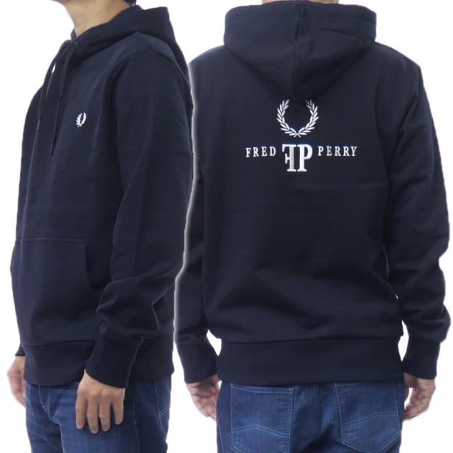 FRED PERRY フレッドペリー メンズプルオーバーパーカー M1758 / MONOBRAM HOODED SWEATSHIRT ネイビー 2025秋冬新作