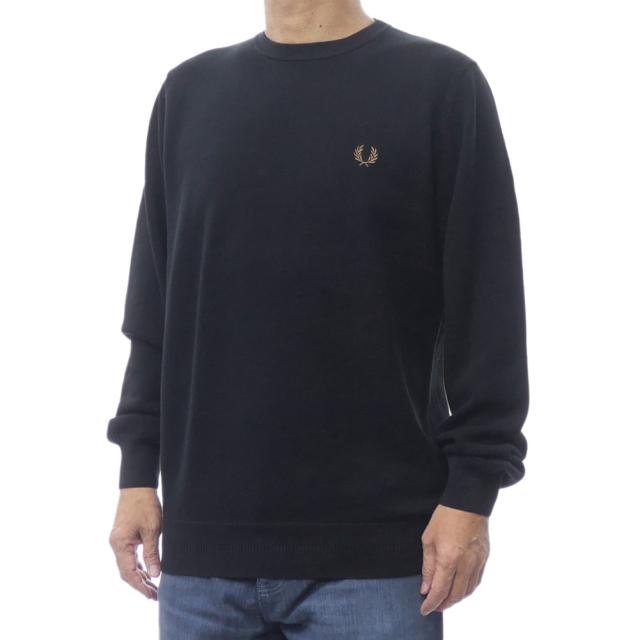 2025 秋冬新作！ FRED PERRY フレッドペリー セーター メンズ クルーネックニット コットン 綿100％ K1309 / PIQUE STIRCH JUMPER ブラック