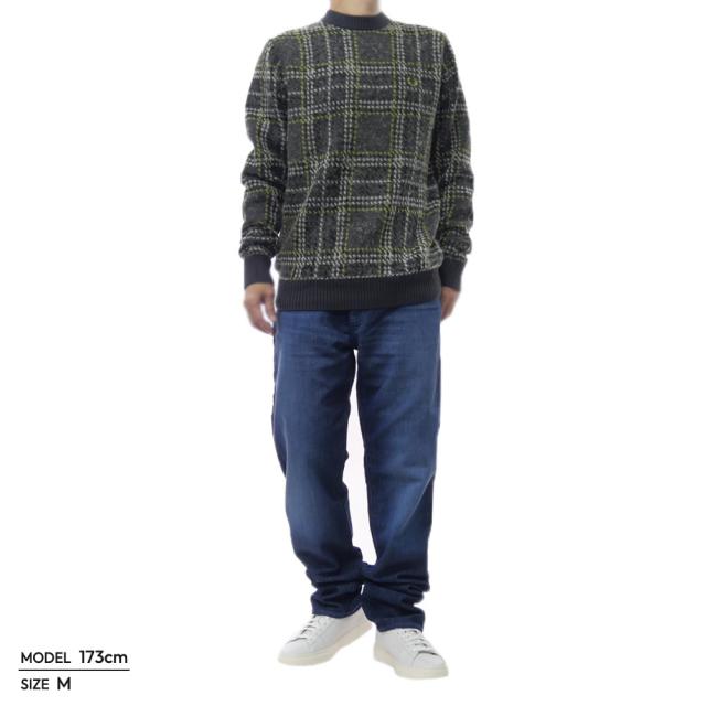 セールAW FRED PERRY フレッドペリー メンズクルーネックニット セーター K1552 / BRUSHED TARTAN JUMPER グレー_1