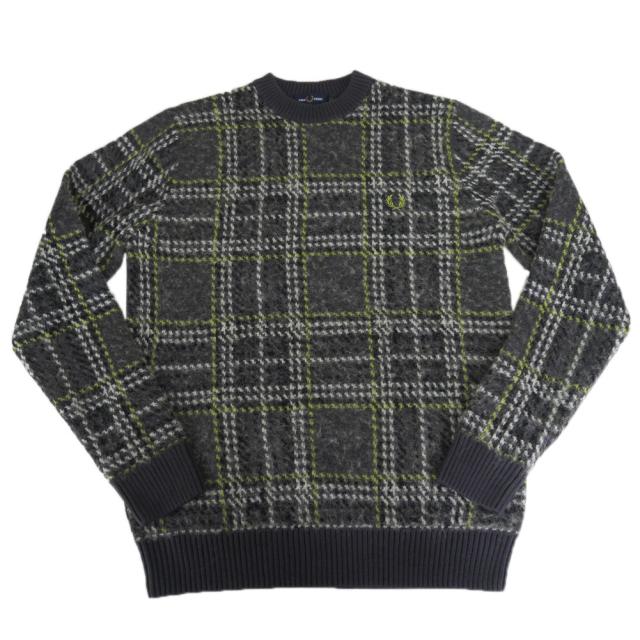 セールAW FRED PERRY フレッドペリー メンズクルーネックニット セーター K1552 / BRUSHED TARTAN JUMPER グレー_4