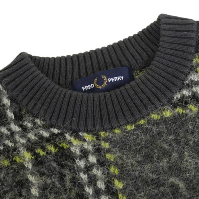セールAW FRED PERRY フレッドペリー メンズクルーネックニット セーター K1552 / BRUSHED TARTAN JUMPER グレー_5