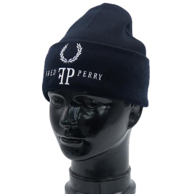 セールAW FRED PERRY フレッドペリー メンズニットキャップ C1136 / MONOGRAM BEANIE ネイビー