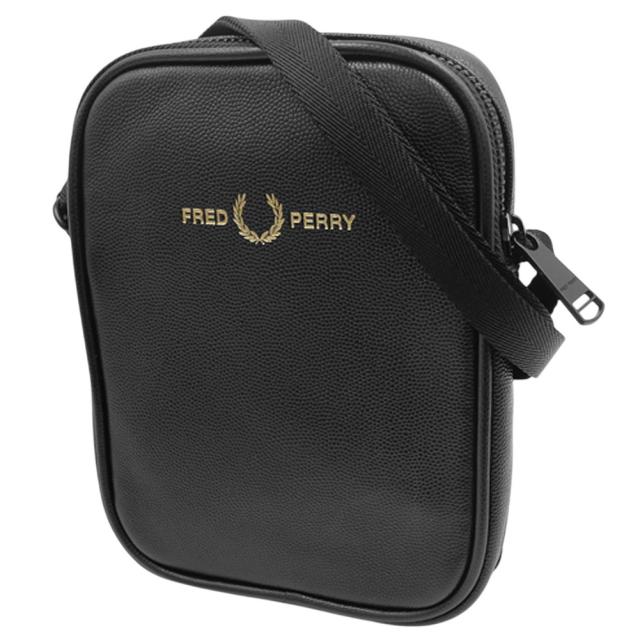 2025 秋冬新作！ FRED PERRY フレッドペリー バッグ メンズ ショルダーバッグ L1189 / SCOTCHGRAIN LEATHER SIDE BAG ブラック