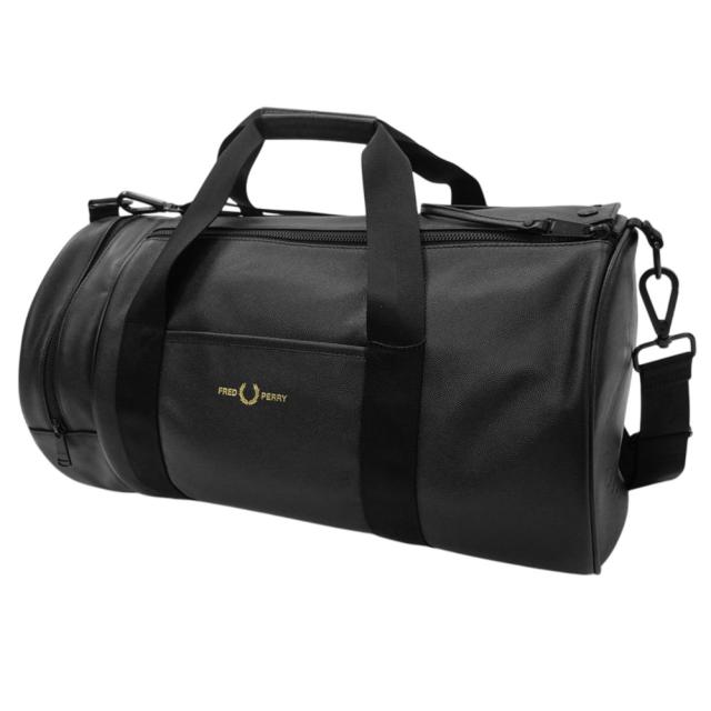 2025 秋冬新作！ FRED PERRY フレッドペリー バッグ メンズ バレルバッグ L1188 / SCOTCHGRAIN LATHER BARREL BAG ブラック