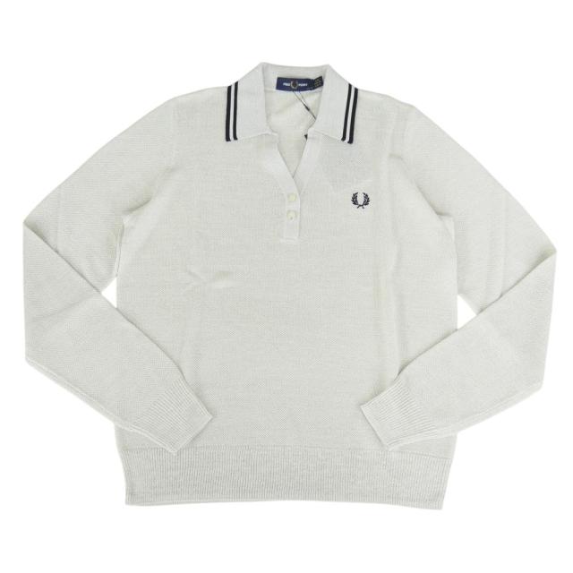 FRED PERRY フレッドペリー レディースVネックニットポロシャツ K1128 / TXTRD LLIC  KNIT POLO SHIRT シルバー 2025秋冬新作 FRED PERRY フレッドペリー レディースVネックニットポロシャツ K1128